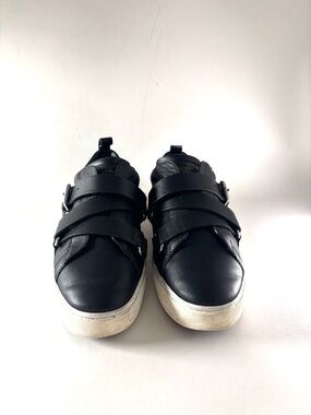 Valentino Garavani Black Leather Strap Sneakers with White Sole